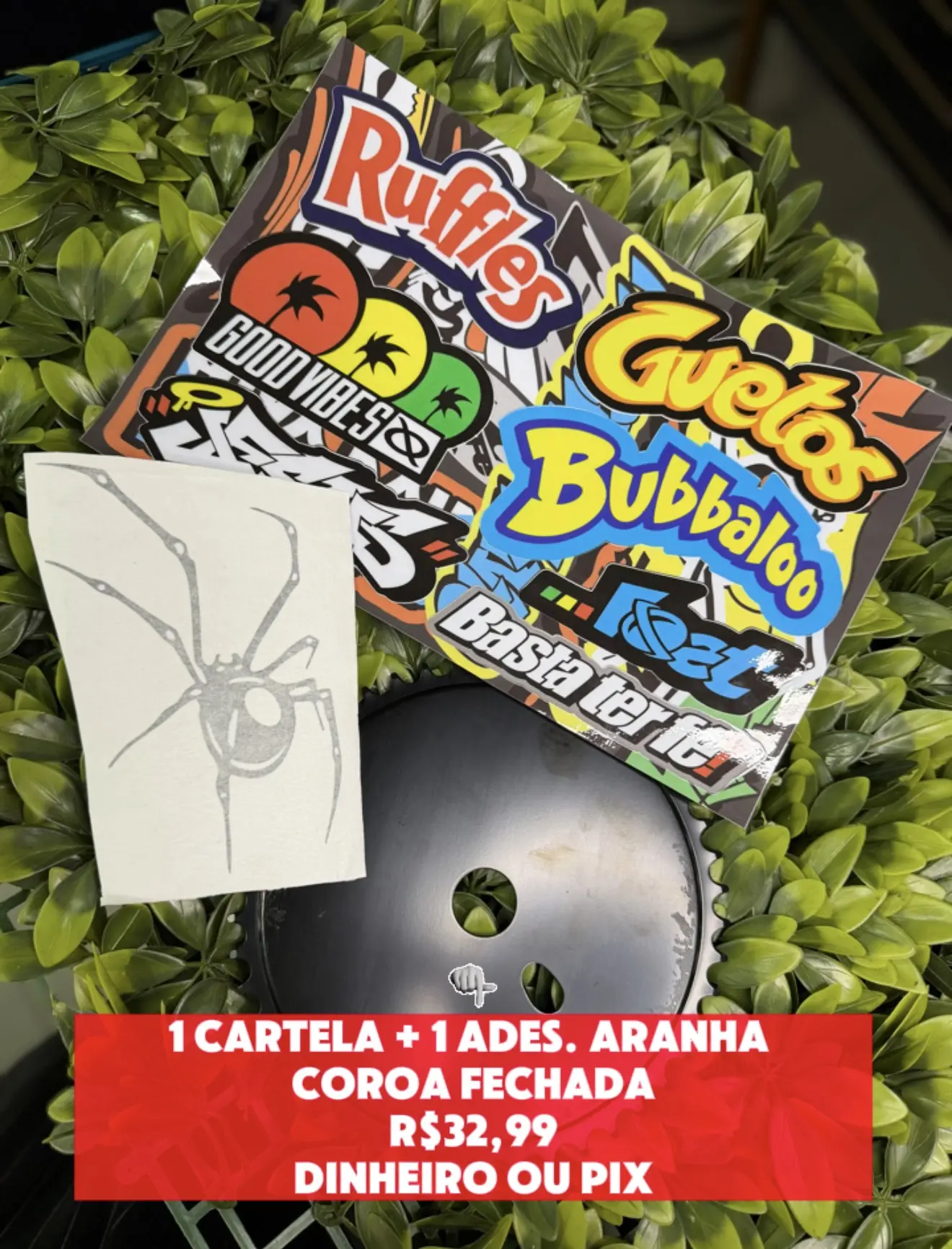 Kit Coroa Fechada + Cartela de Adesivos Variados + Adesivo Aranha